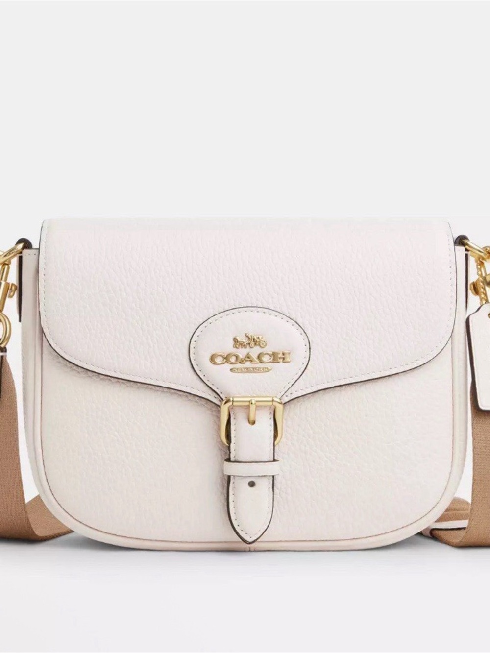 Coach Pebbled Leather Saddle Crossbody in Pale Pink Cream